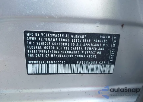 2011 Volkswagen Golf 2.5L 4-Door из США, поврежденный, VIN WVWDB7AJ6BW013363